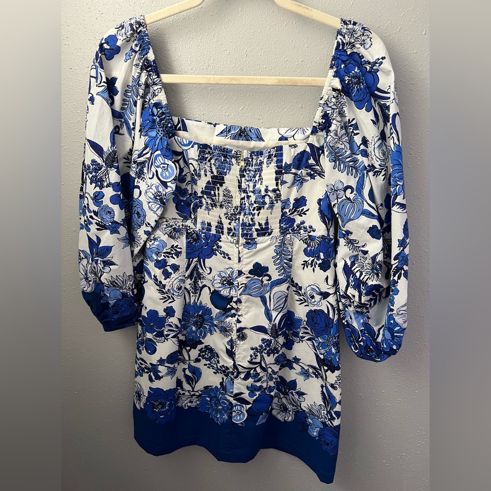 CARA CARA Montauk Dress in Flower Grid Blue Size Medium New - Picture 6 of 13